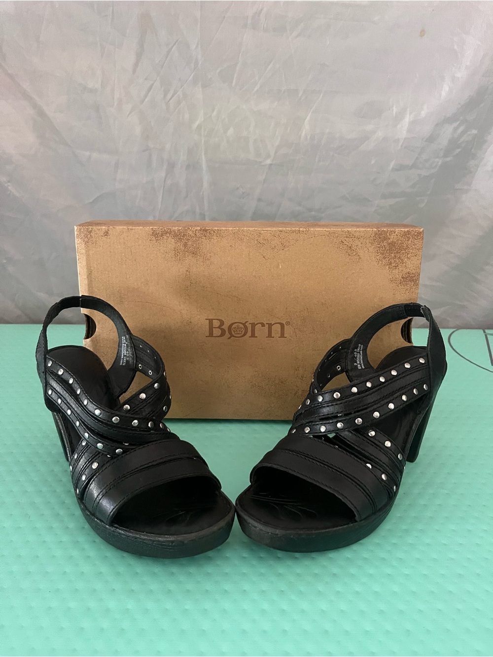 Born Black Justice Studded Leather Slingback Heels Size 9